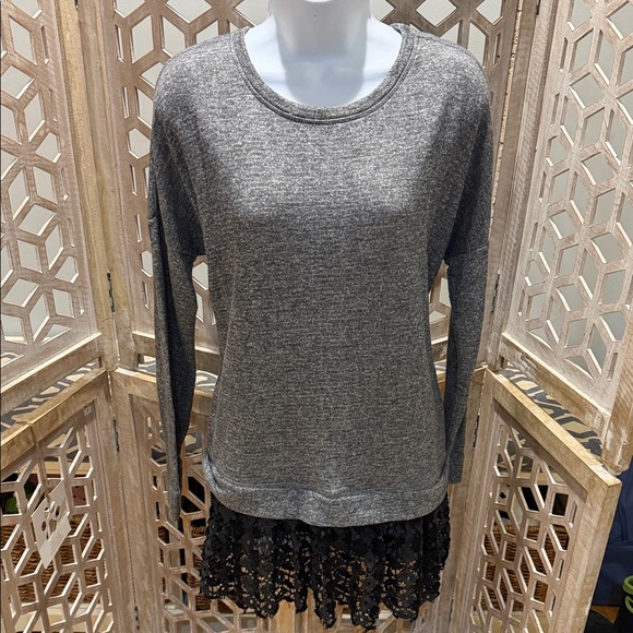 Free People Beach Gray Sweater Mini dress with Black Lace Hem size XS - Picture 2 of 12